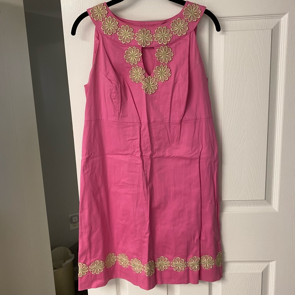 Lilly Pulitzer Pink and Gold Keyhole Shift Dress